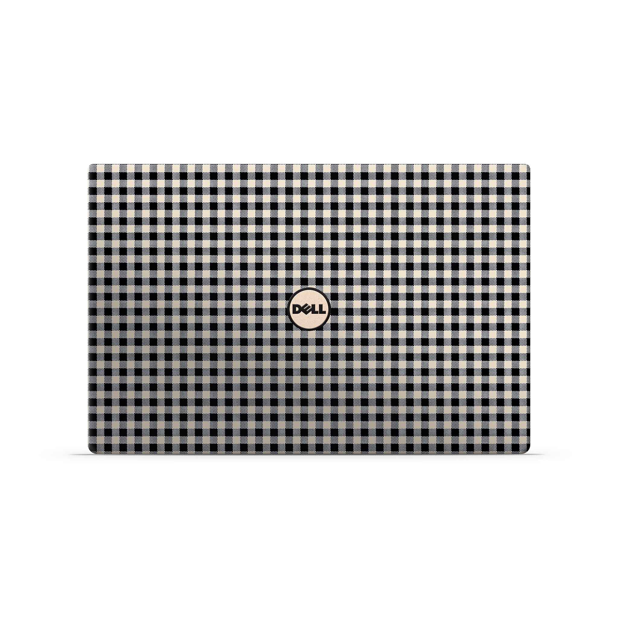 Dell Vostro laptop skin featuring a classic black and beige gingham plaid pattern with a centered Dell logo.