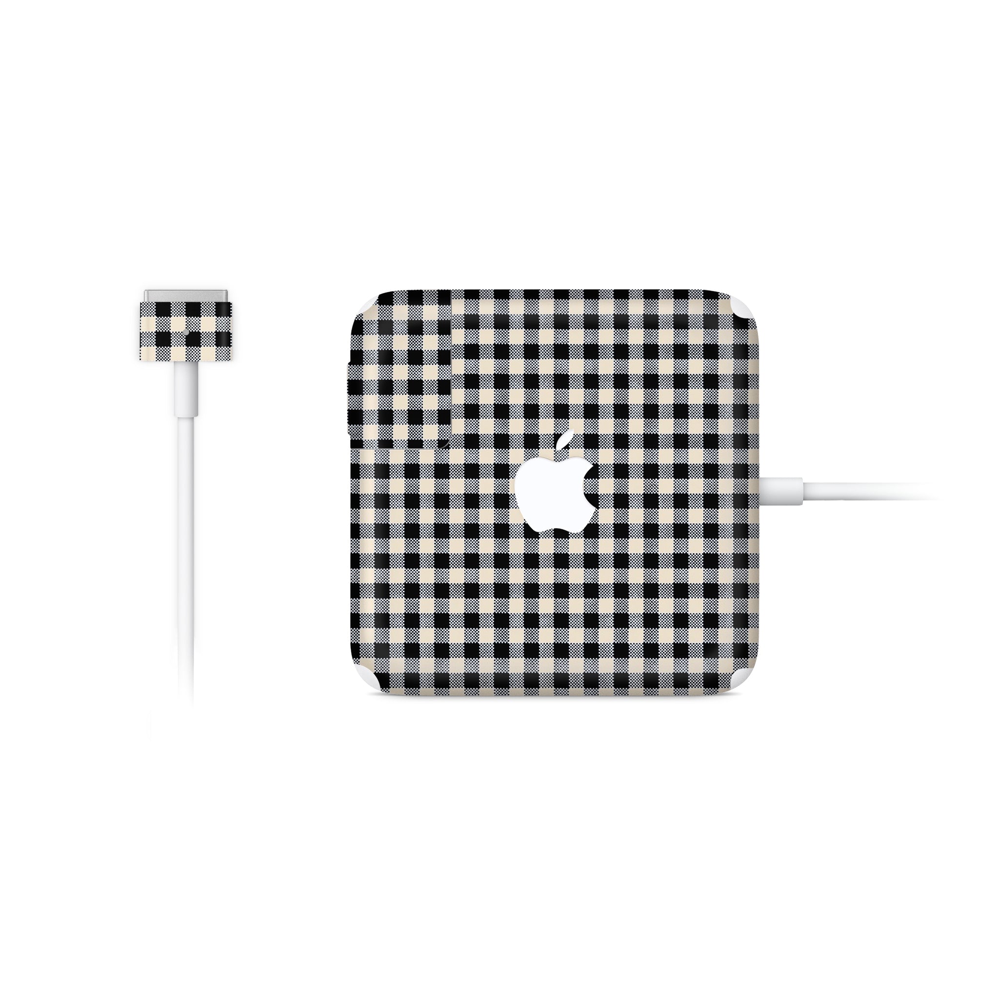 Black Gingham MacBook Charger Skin