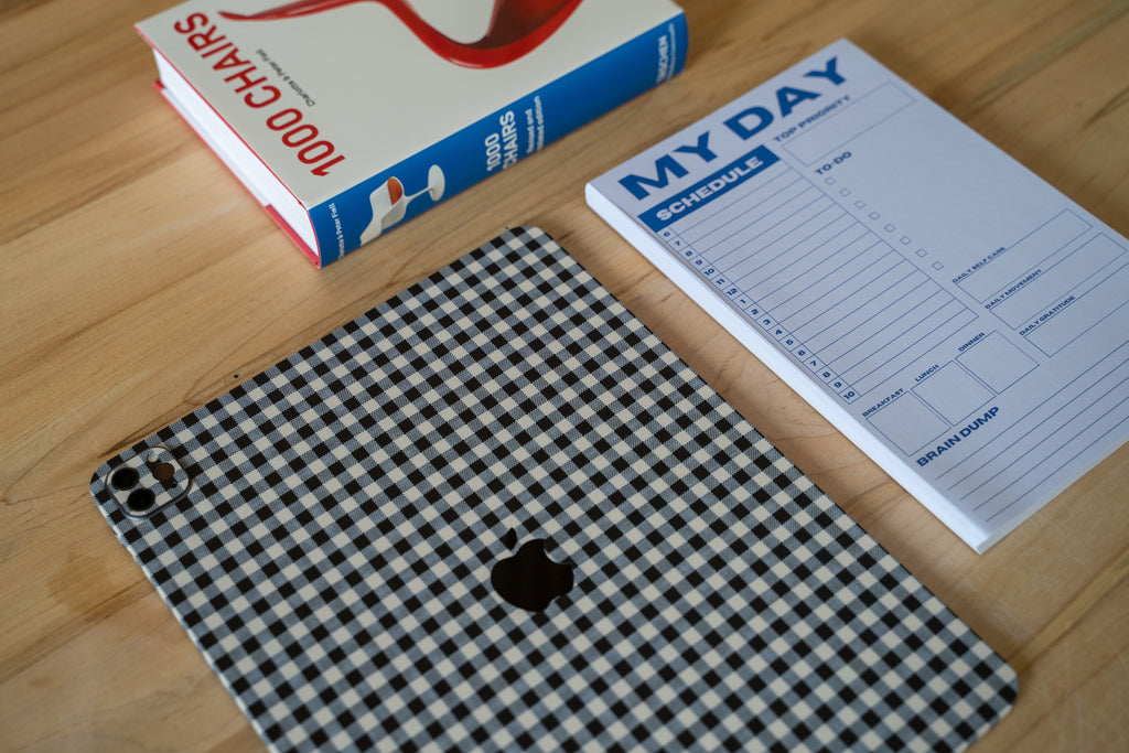 Black Gingham iPad Skin + Case