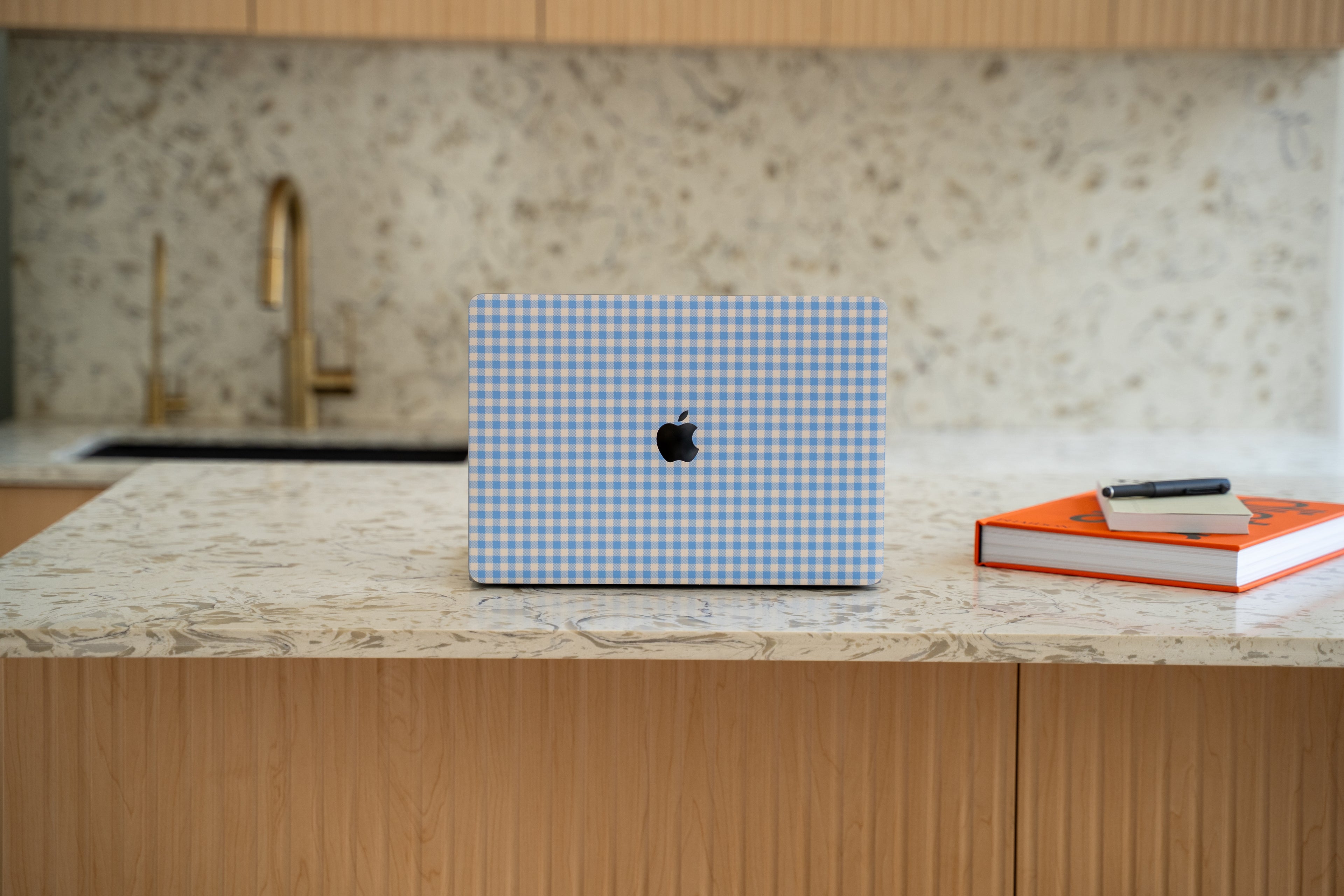 Blue Gingham MacBook Skin + Case