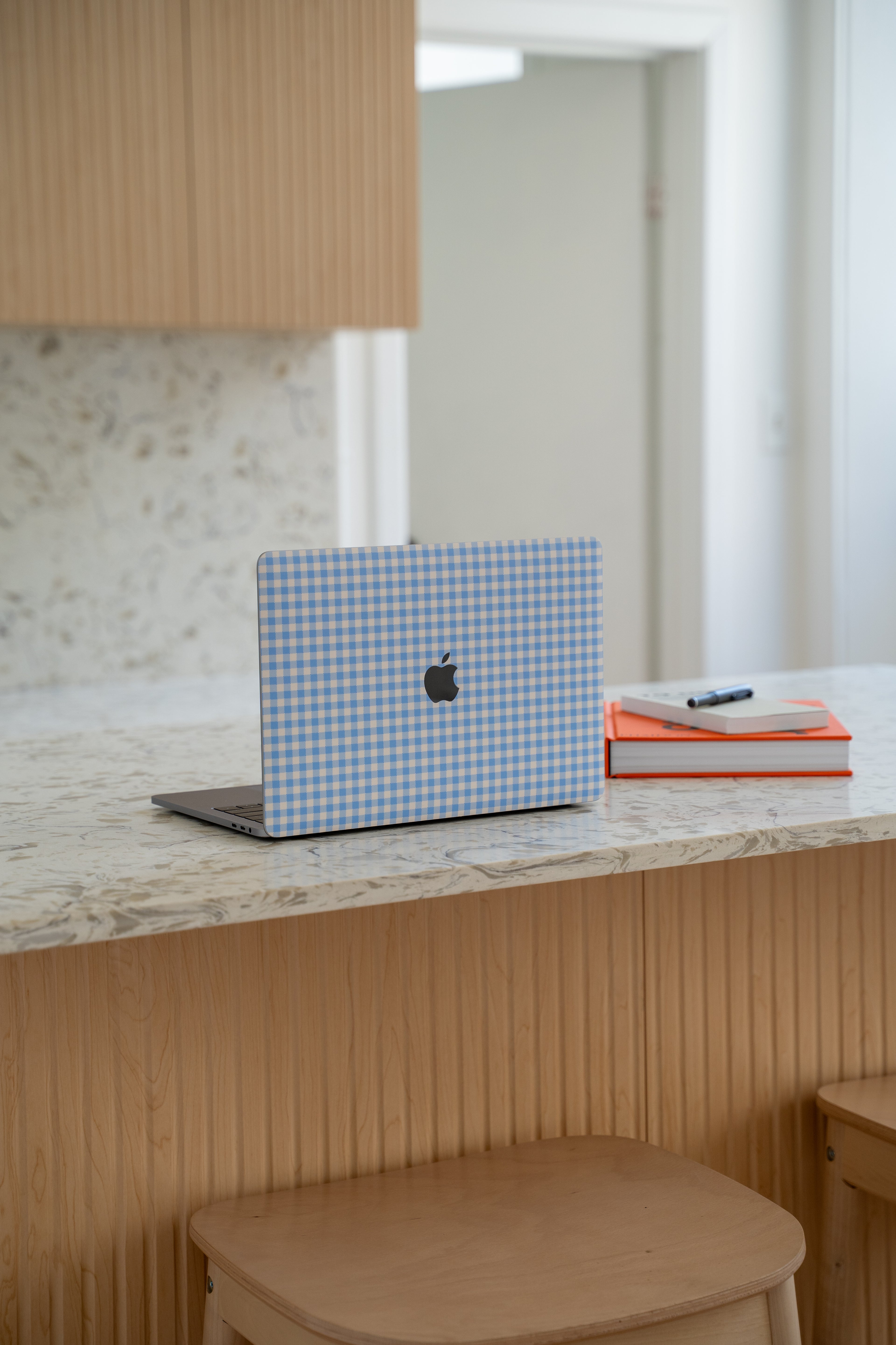 Blue Gingham MacBook Skin + Case