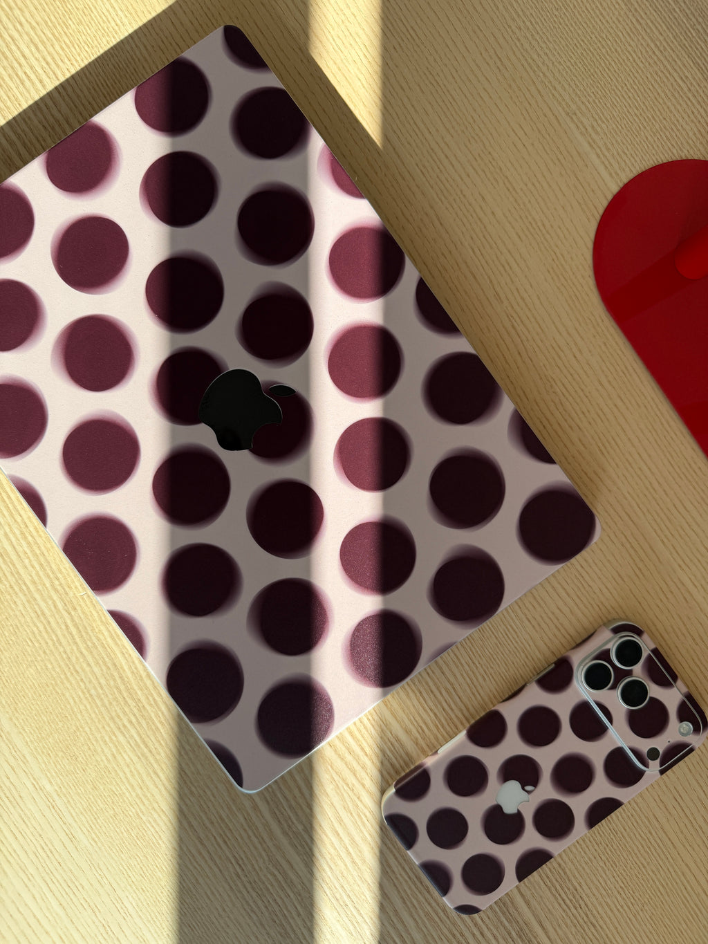 Burgundy Dot iPhone Skin + Case