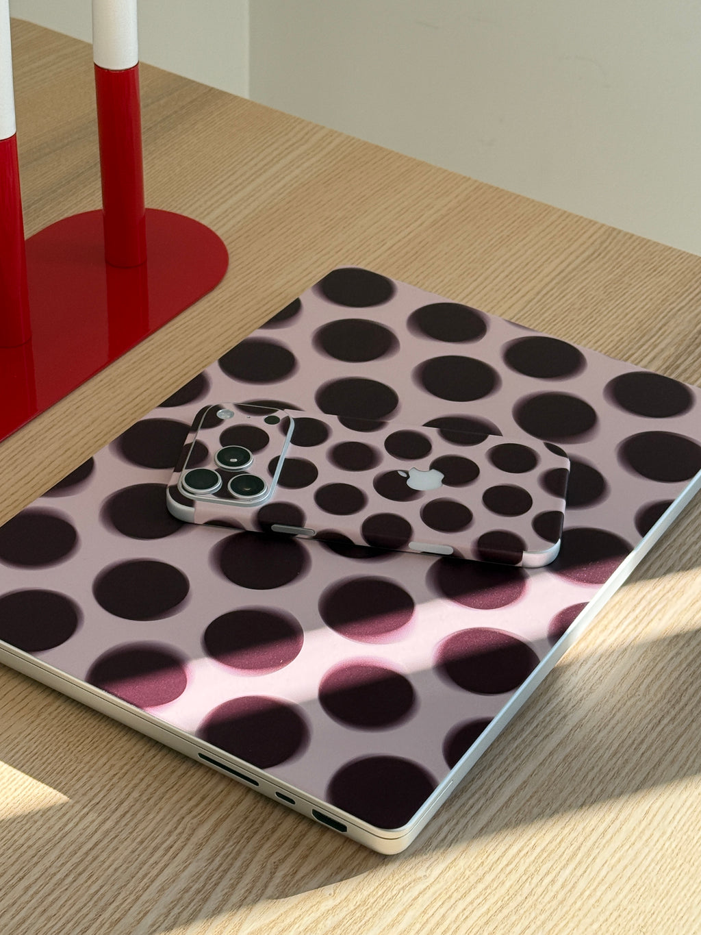 Burgundy Dot iPhone Skin + Case