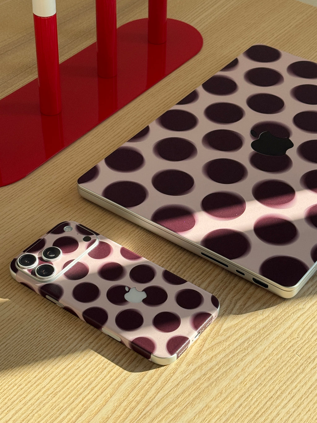 Burgundy Dot iPhone Skin + Case