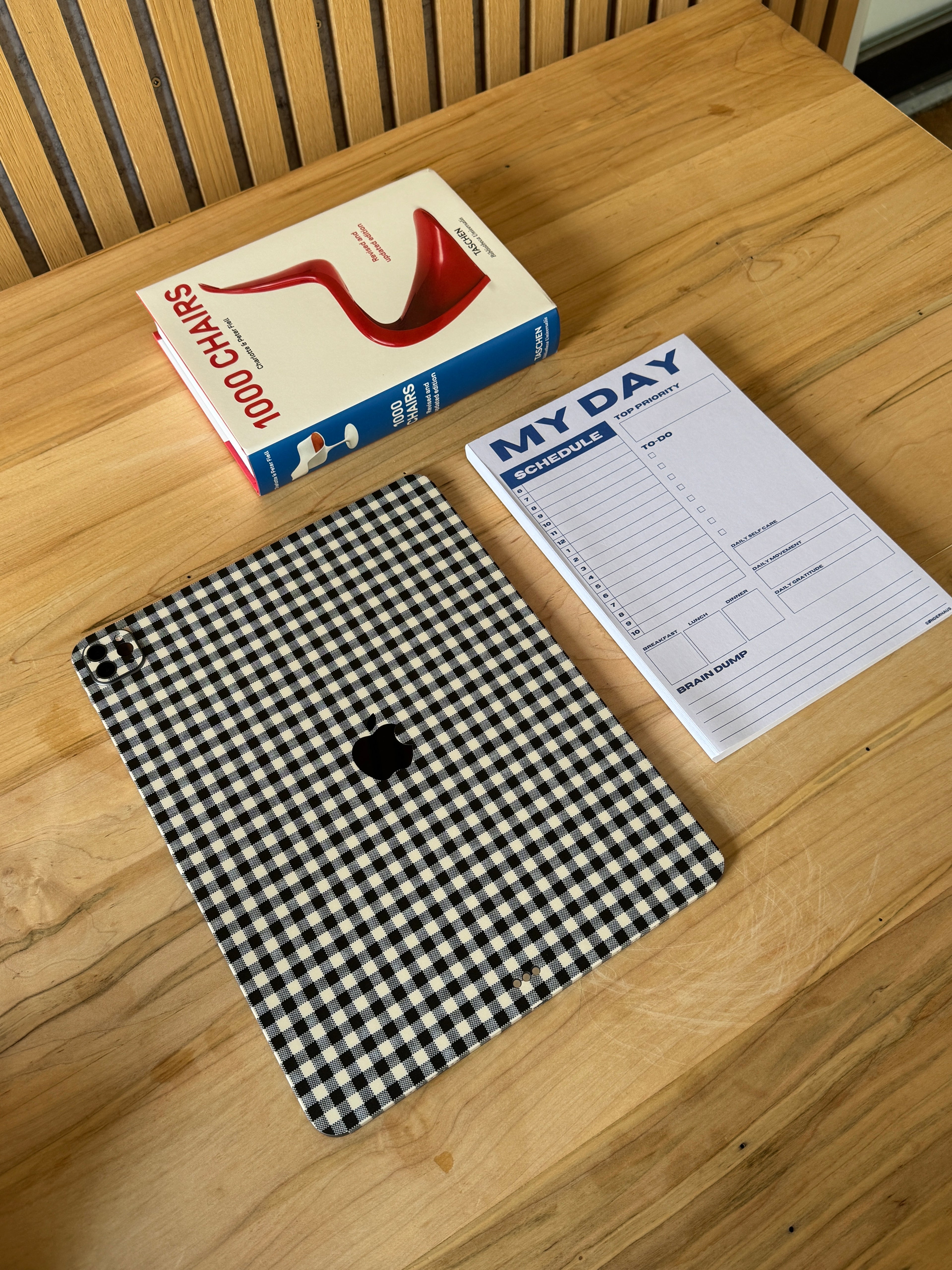 Black Gingham iPad Skin + Case