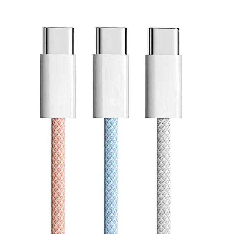 pink, blue, and white usb-c cables