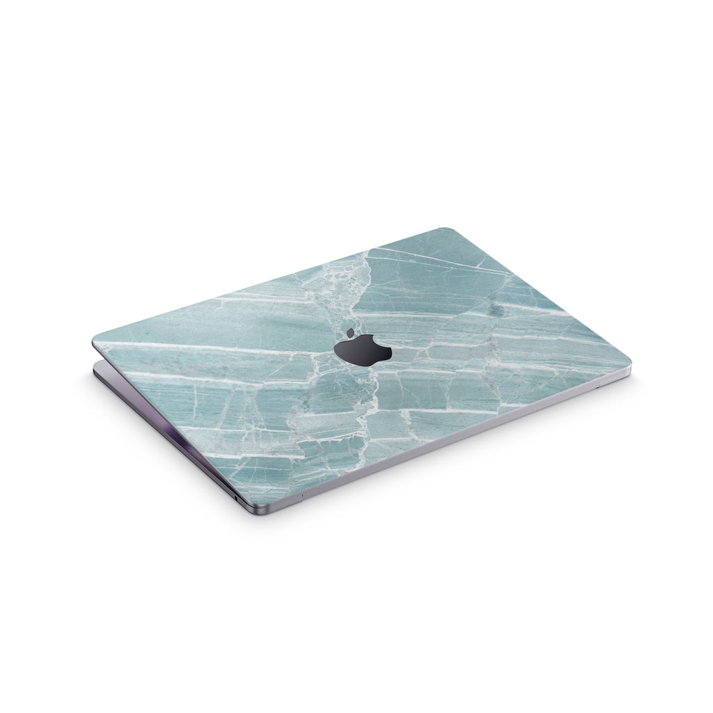 mint marble macbook skin - top view