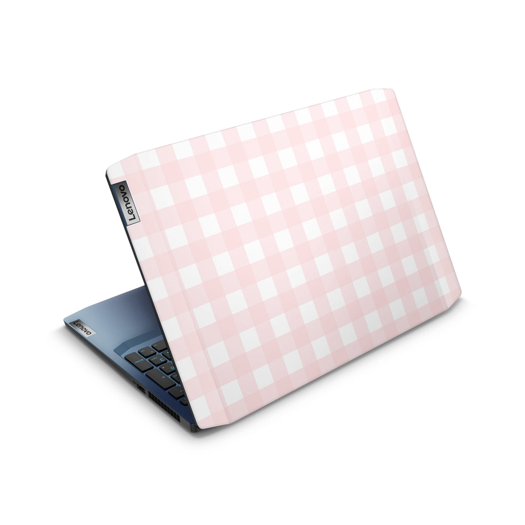 pink gingham lenovo skin top view