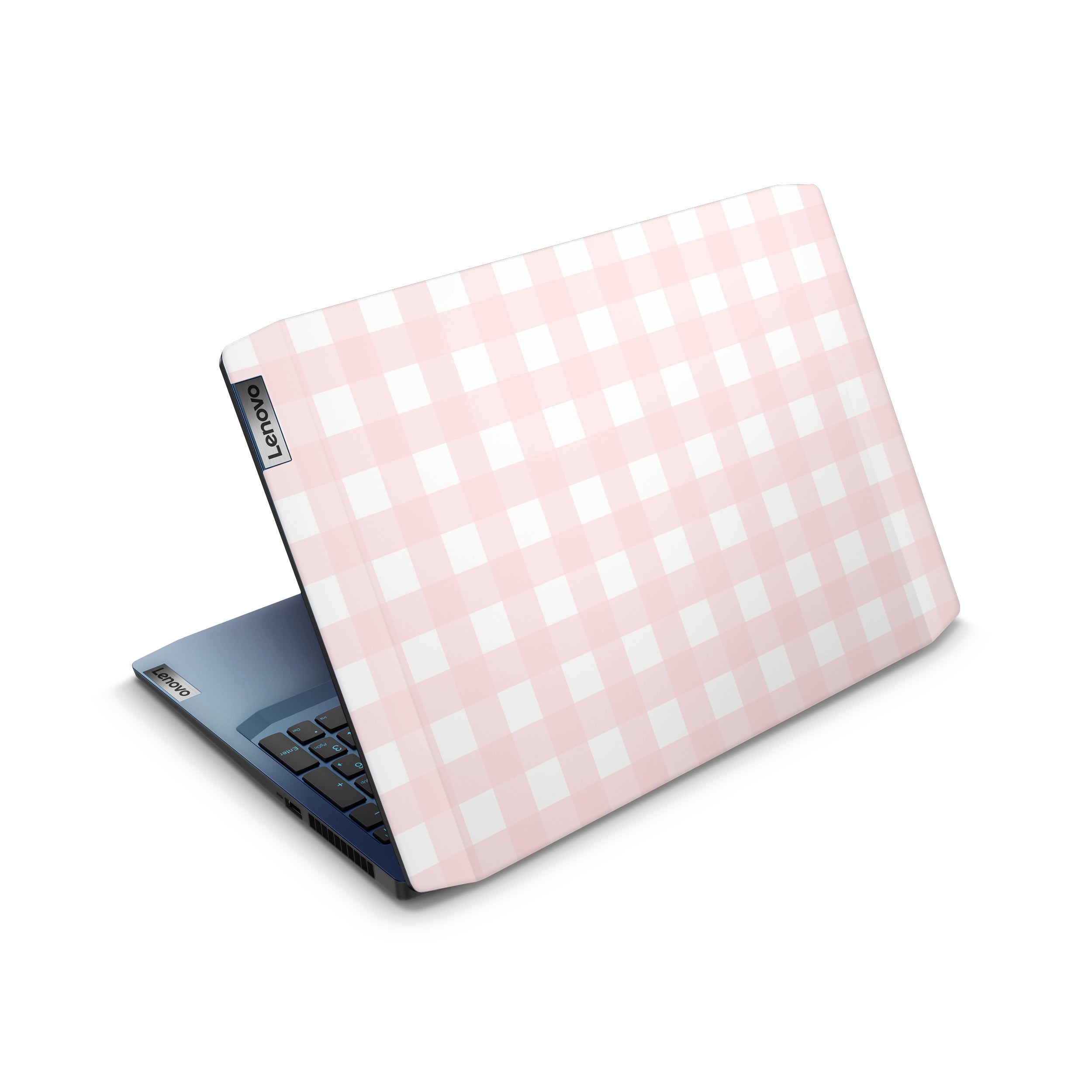 pink gingham lenovo skin top view