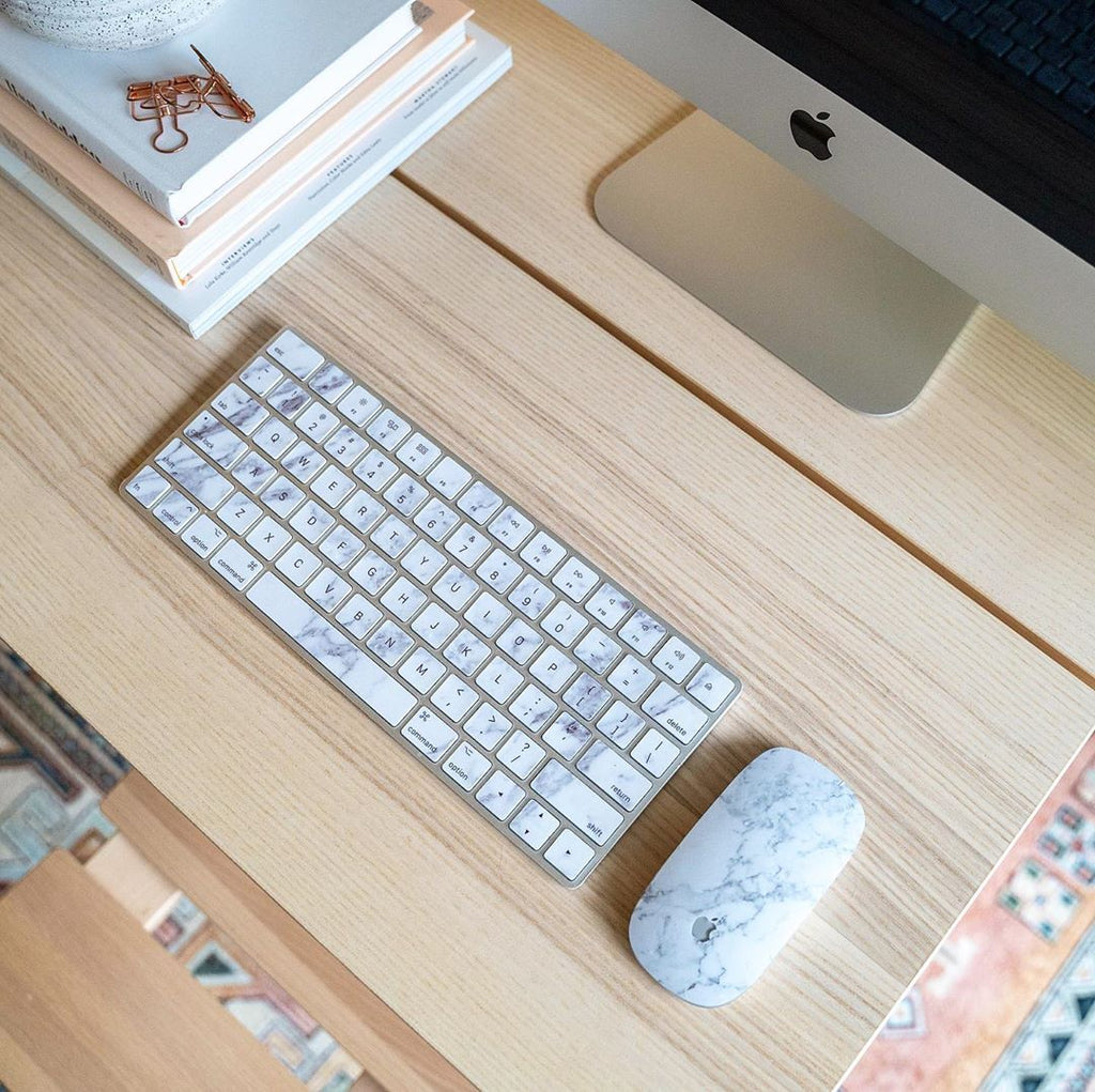 white marble magic mouse and keyboard