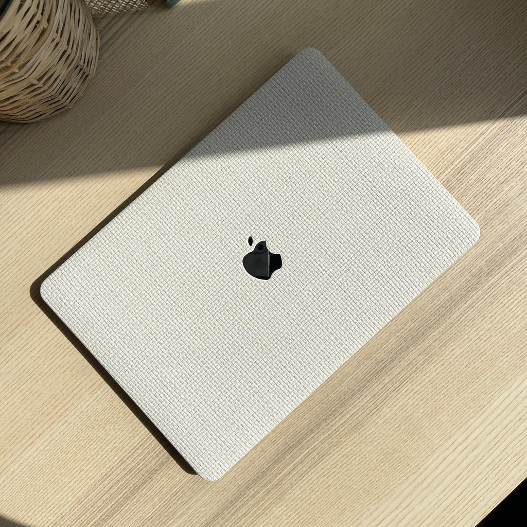 white woven macbook case